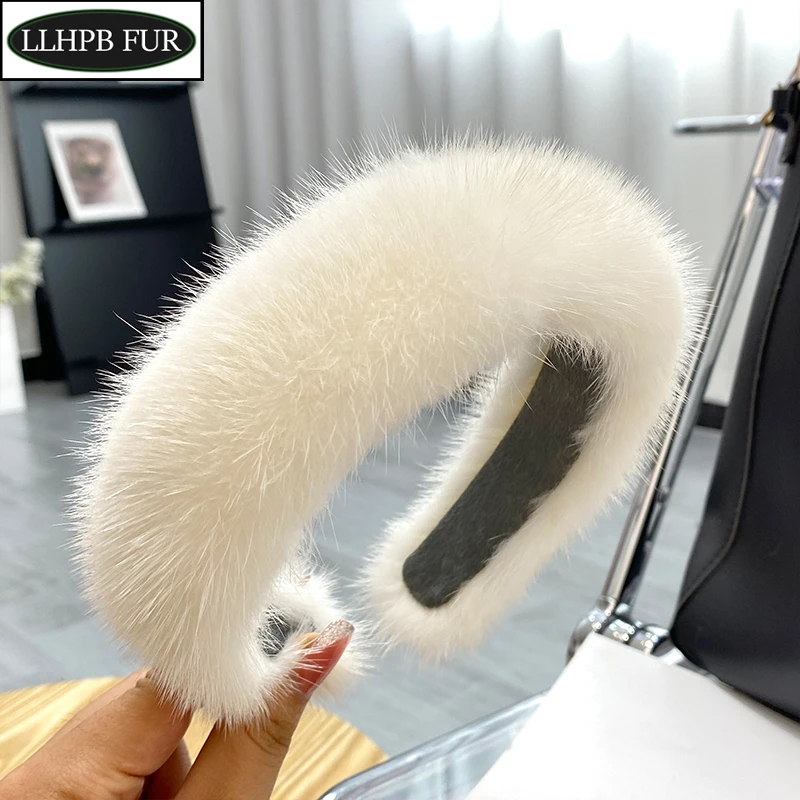 

New Women Luxury winter 100% Real Mink Fur Headbands High Quality Real Fur Hair Band Lady Fashion Hair Hoop Furry Gift