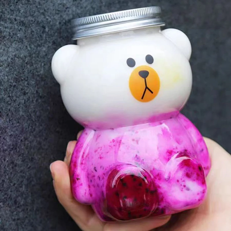 زجاجات ماء دب صغيرة من كاواي للحليب ، الشاي ، القهوة ، العصير ، كوب الشرب المحمول ، زجاجة مشروبات عصير شفافة منزلية