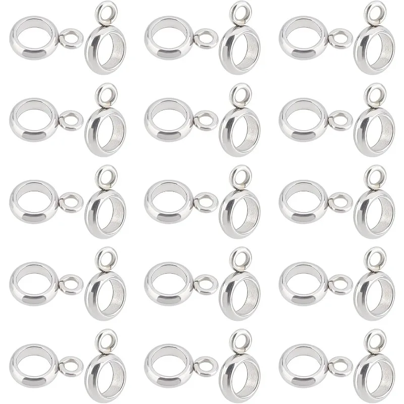 

100pcs Column Bail Beads Stainless Steel Hanger Links Ring Hanger Links Pendant Bail Hanger Links for Dangle Jewelry Making