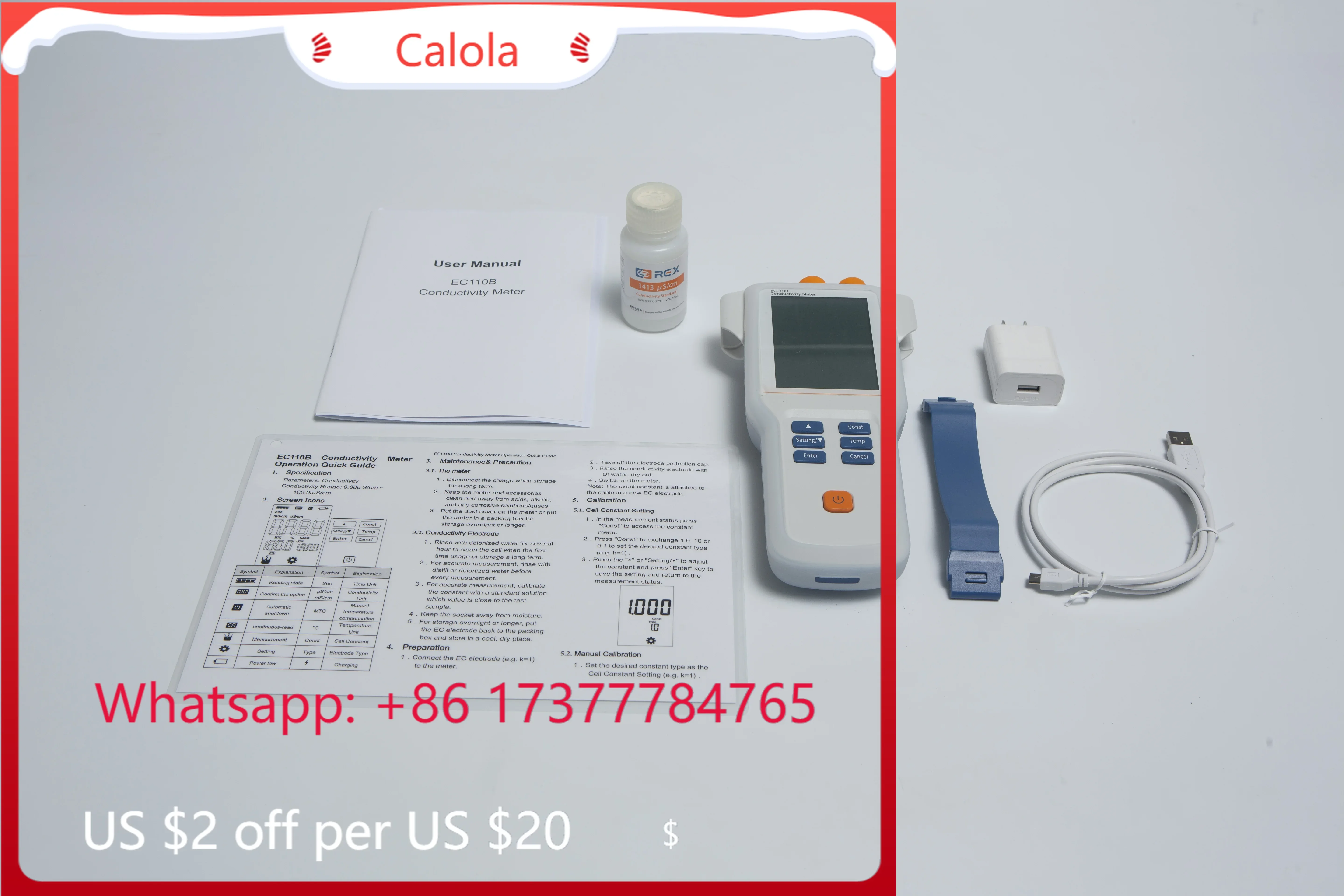 EC110B 2025 Portable Waterproof Conductivity Meter – 3.5-Inch LCD, Auto Power-Off, IP65 Protection