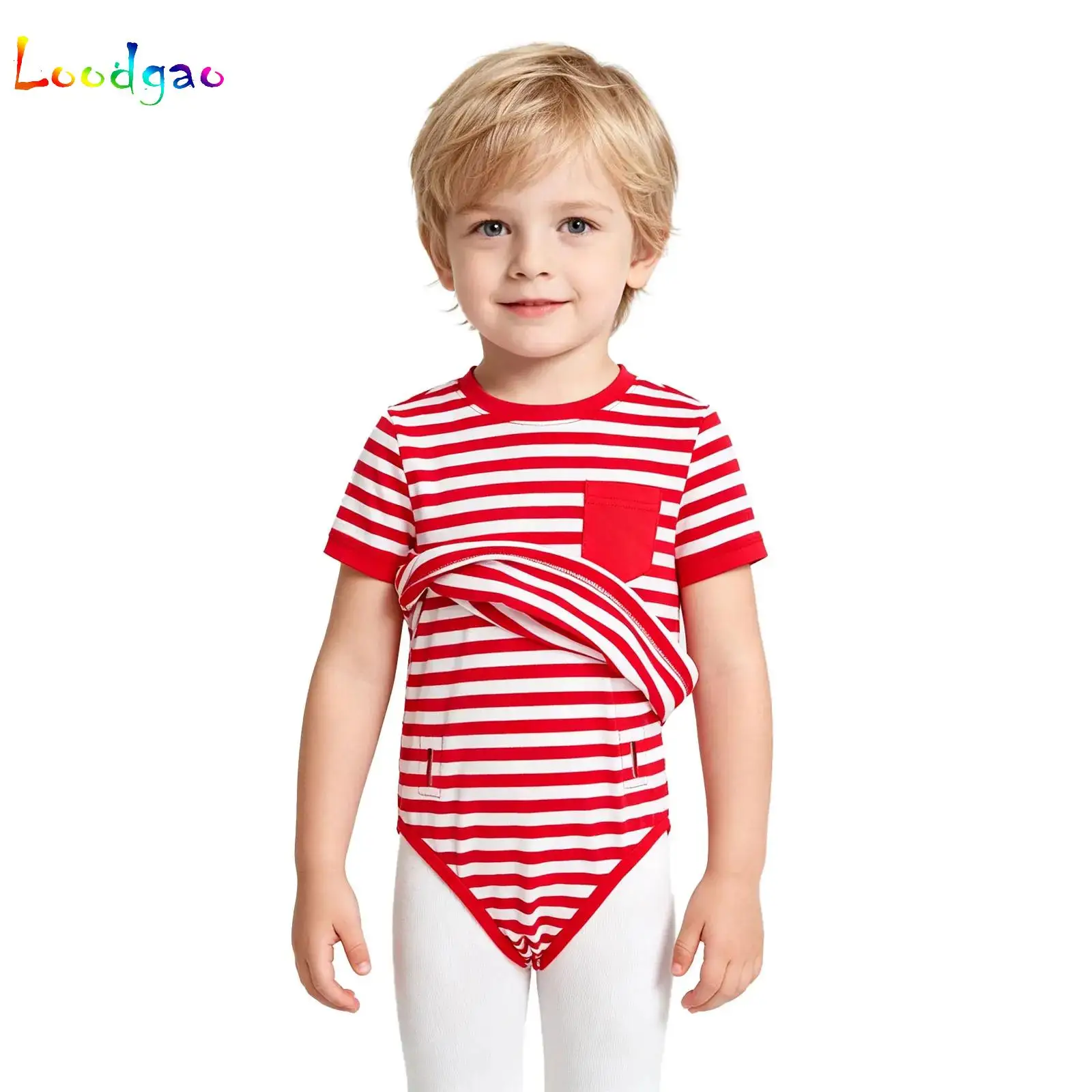 Children Special Needs Adaptive Leotard Clothing Short Sleeve 2-in-1 T-shirt Style Bodysuits Daily Wear Homewear Sleepwear