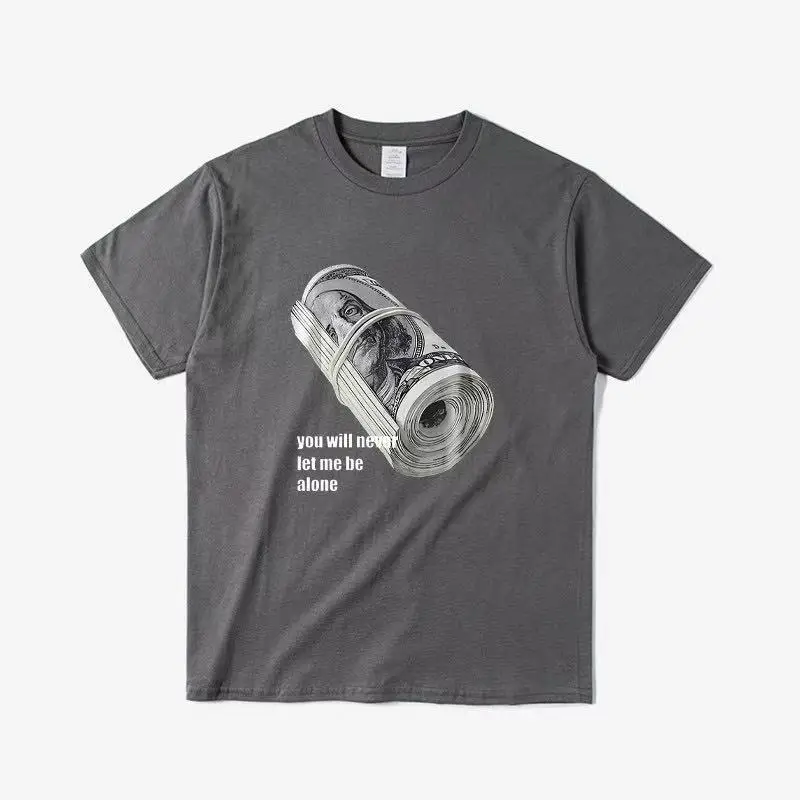 Banknote Bundled Vintage T-Shirt - Men's and Women's Streetwear Hip-Hop Print Harajuku Summer Pure Cotton Clothing - Small-Sized