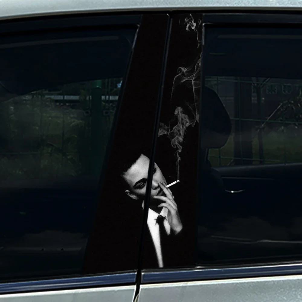 4pcs Gothic Mask Black Art Car Stickers Auto B-pillar PET Decals Waterproof Center Column Cover Scratches Decor Accessories