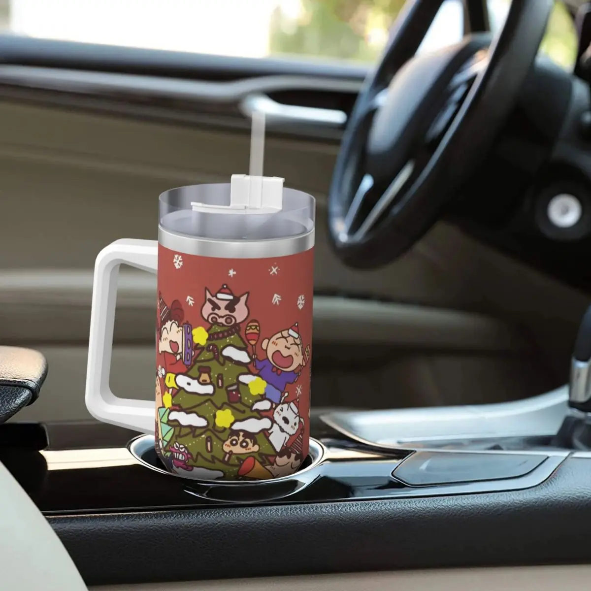 Copo de aço inoxidável lápis shin-chan caneca de café engraçado dos desenhos animados manter o calor frio e quente carro canecas viajante diy garrafa de água