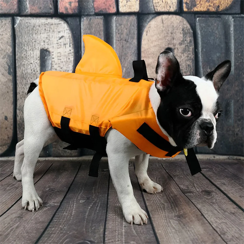 

Puppy Life Preserver Shark Fin Dog Swimwear Strong Handle Design Adhesive Strip and Buckle Protection for Lake Ocean Use
