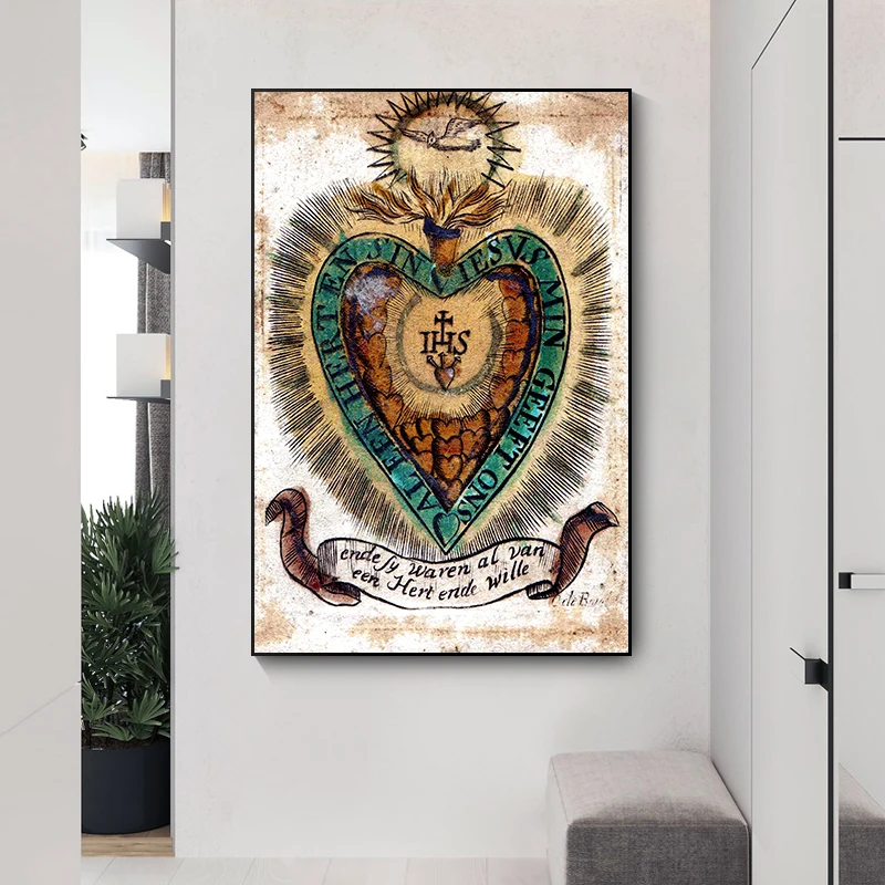 Sacred Heart of Jesus Canvas Painting Mary Sacred Heart Art Poster Print Wall Art Picture for Living Room Home Decor Cuadros