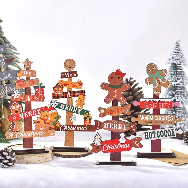 Wood Christmas Trees Gingerbread Man On Topper Desk Christmas Tree Decorative Christmas Tiered Tray Decor Sign Holiday Ornament