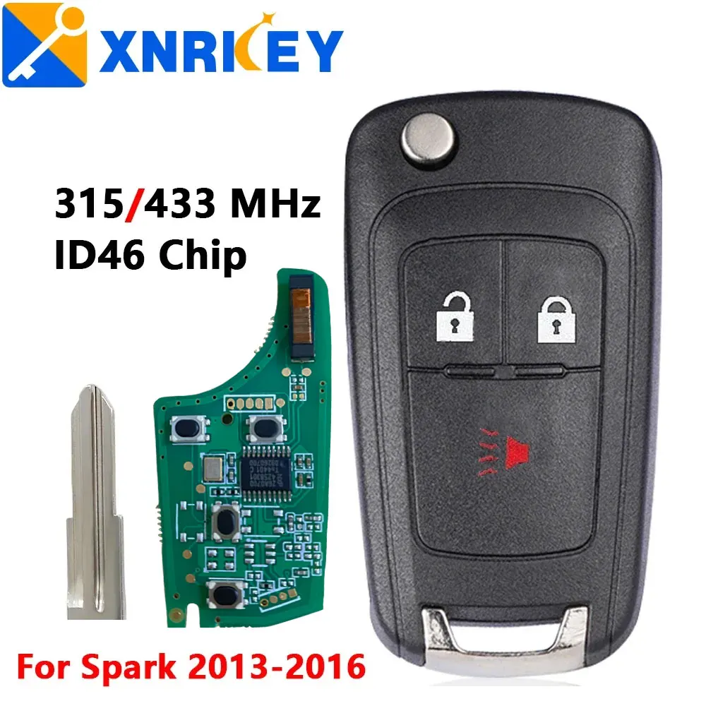

XNRKEY 3 Button Flip Folding Remote Car Key ID46 Chip 315/433Mhz for Chevrolet Spark 2013 2014 2015 2016 Replacement Remote Key