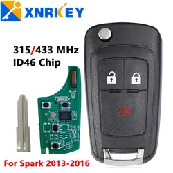 XNRKEY 3 Button Flip Folding Remote Car Key ID46 Chip 315/433Mhz for Chevrolet Spark 2013 2014 2015 2016 Replacement Remote Key
