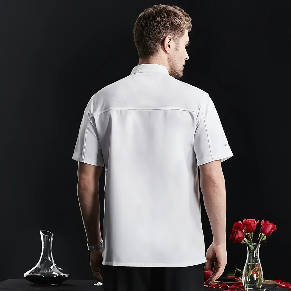 Restaurant Clothes White Shirt Uniform Breathable Short Blue Jackets Men Mesh Sleeve Coat Kitchen Chef Summer Cooker