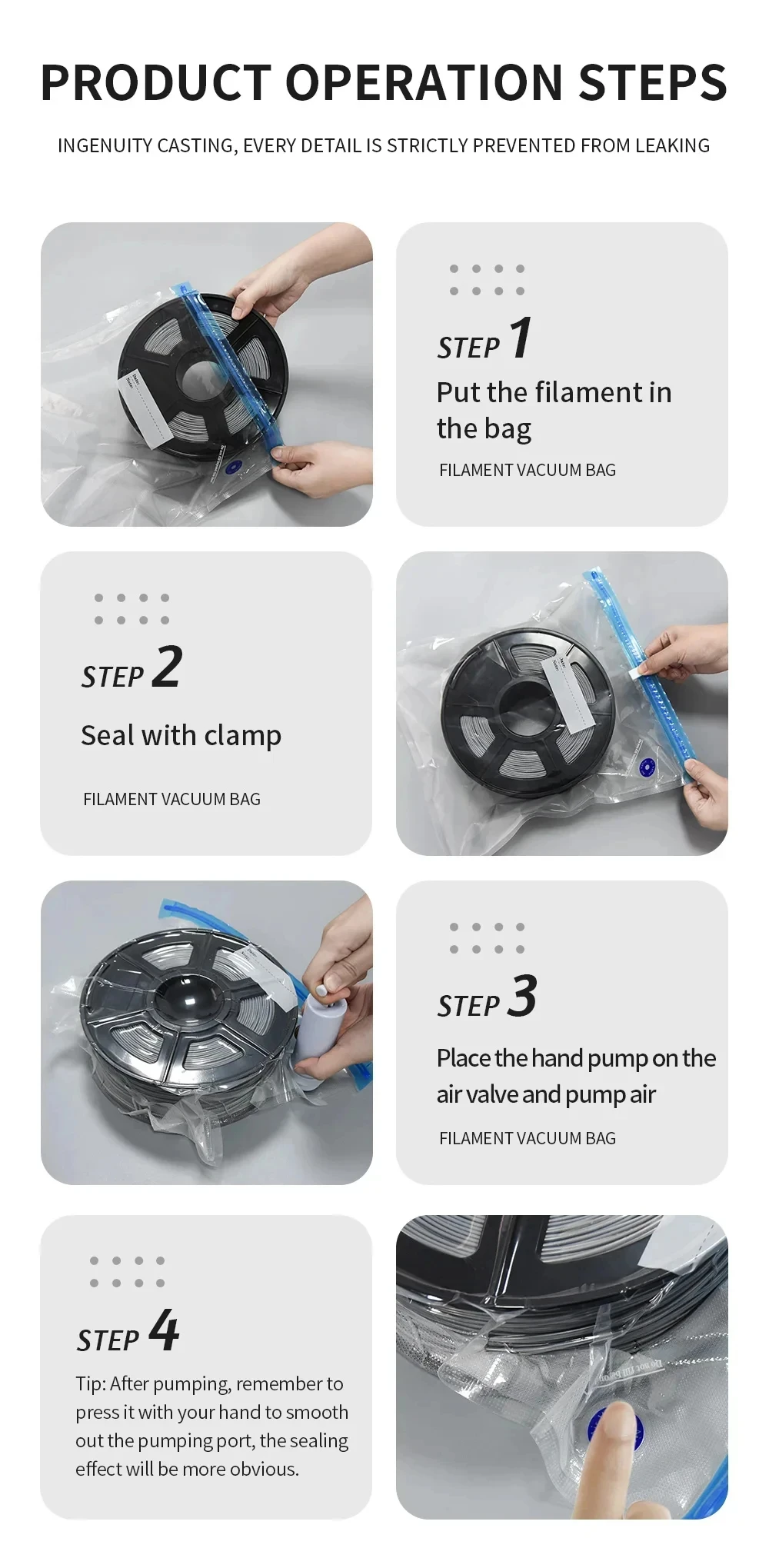 3D-Drucker PLA ABS TPU PETG 1 kg Filament Vakuum-Aufbewahrungsbeutel Halten Sie Material trocken und vermeiden Sie Feuchtigkeit Verbrauchsmaterial Safekeep Filament Bag – Detail 6