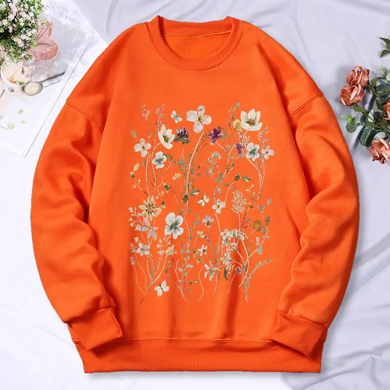 Beautiful Flower Clusters Printed Sweatshirt Women Harajuku Comfortable Hooded Fashion Soft Hoodies Autumn Fleece Warm Clothes