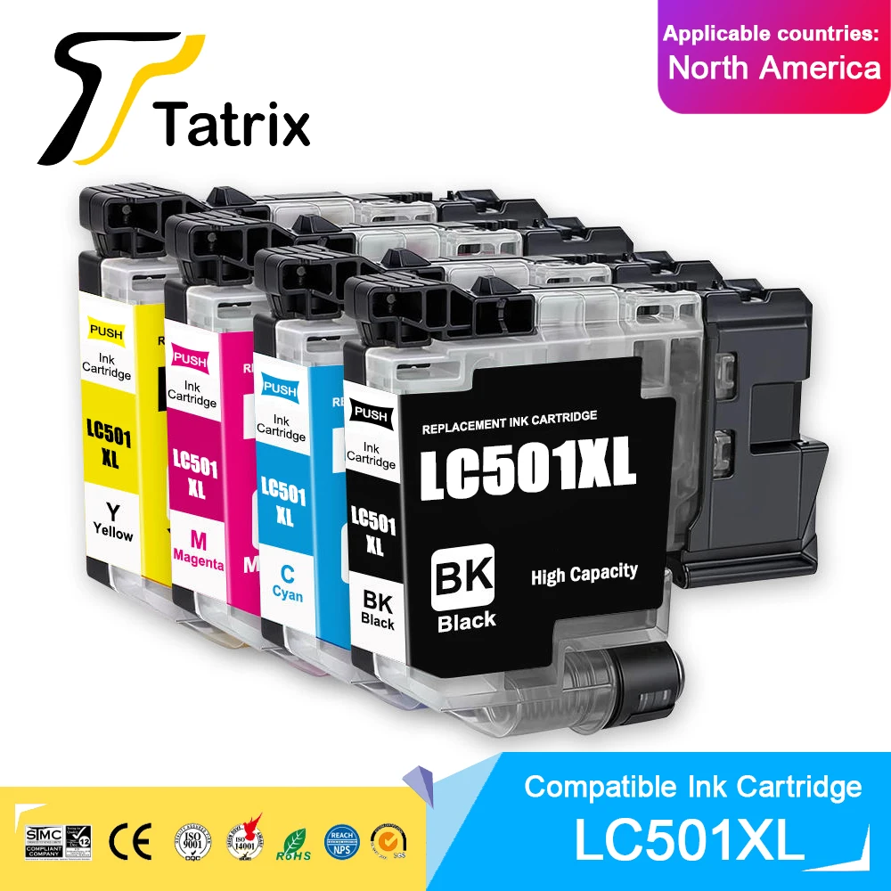 Tatrix High Capacity LC501XL 501XL Compatible Ink Cartridge For Brother MFC-J1260W/MFC-J1360DW MFC-J1410DW Printer