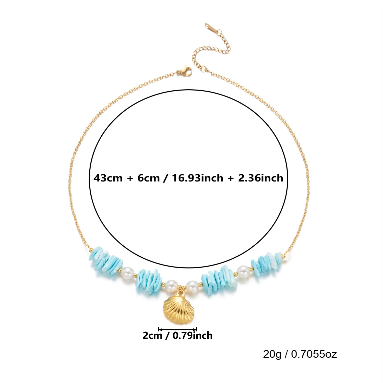 Design Sense Sommer-Halskette mit Muschelanhänger und Perlen für Damen, Boho-Stil, unregelmäßiger Zerkleinerte-Stein-Seestern-Halskette, Schmuckgeschenk – Detail 7