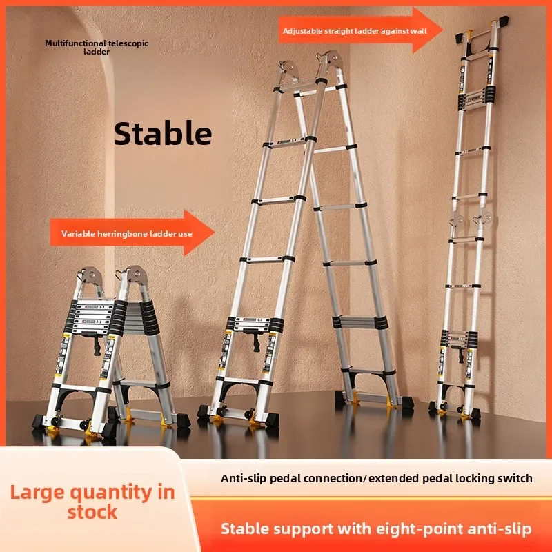 Heavy Duty Aluminum Telescoping Ladder Outdoor Construction Portable Multi Function Step Ladder for Home Use Greek Key Ladder