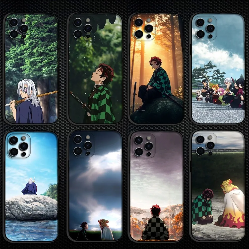 

anime demon slayer Phone Case For iPhone 16,15,14,13,12,11 Plus,Pro Max, Soft Silicone Black Cover