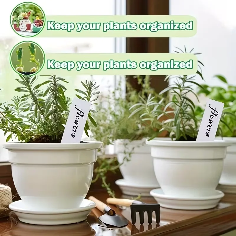 100pcs Reusable White Waterproof Plant Labels Weather‑Resistant Plastic Garden Markers For Seedlings Succulents Vegetables