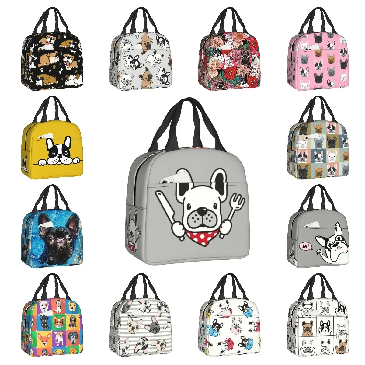 Custom Hungry French Bulldog Lunch Bag Women Thermal Cooler Insulated Lunch Box for Kids School Children