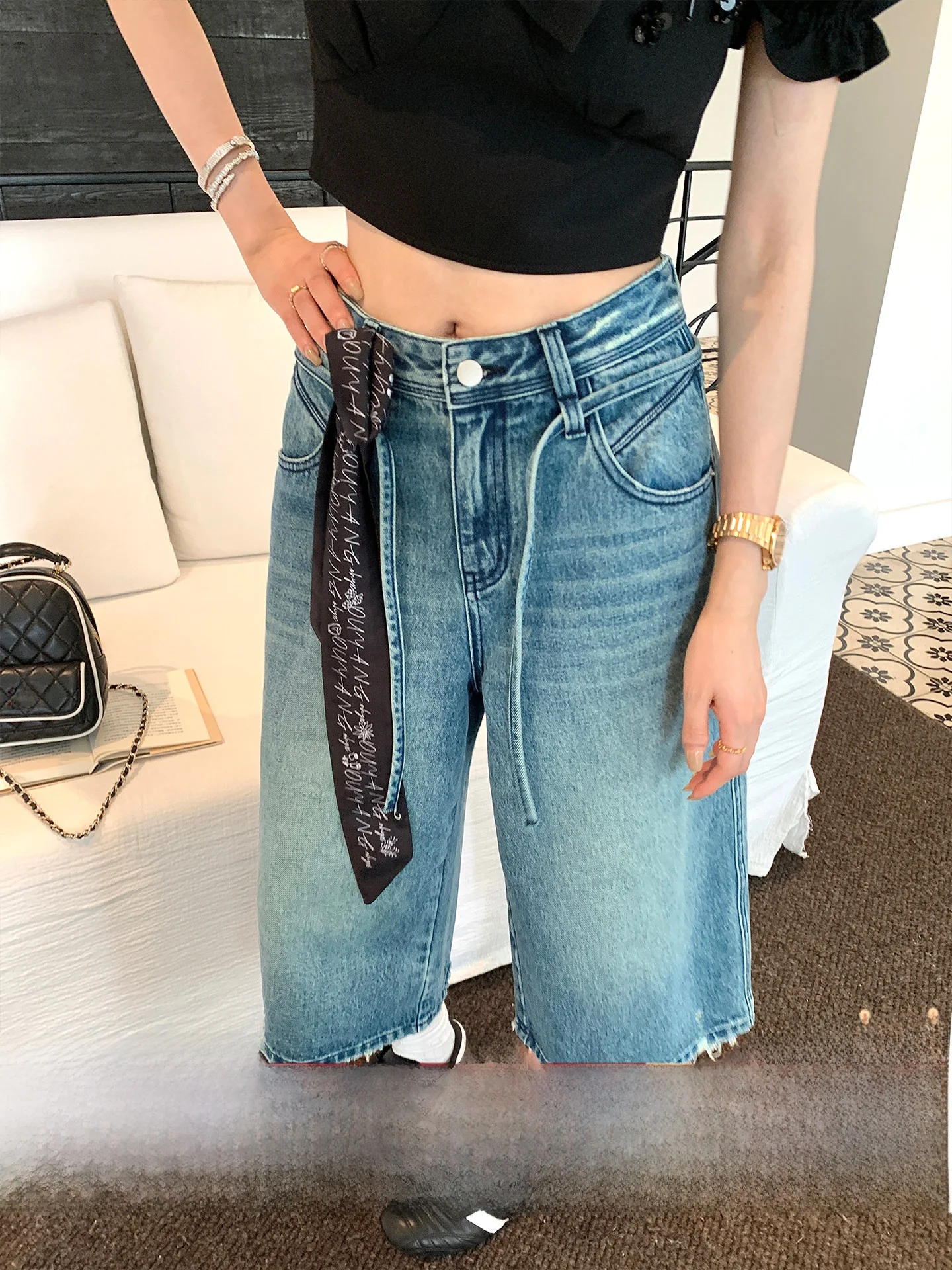 

Летние тонкие джинсы с широкими штанинами для женщин, свободные прямые джинсы с высокой талией, винтажные, для повседневной носки, синие, женские джинсы