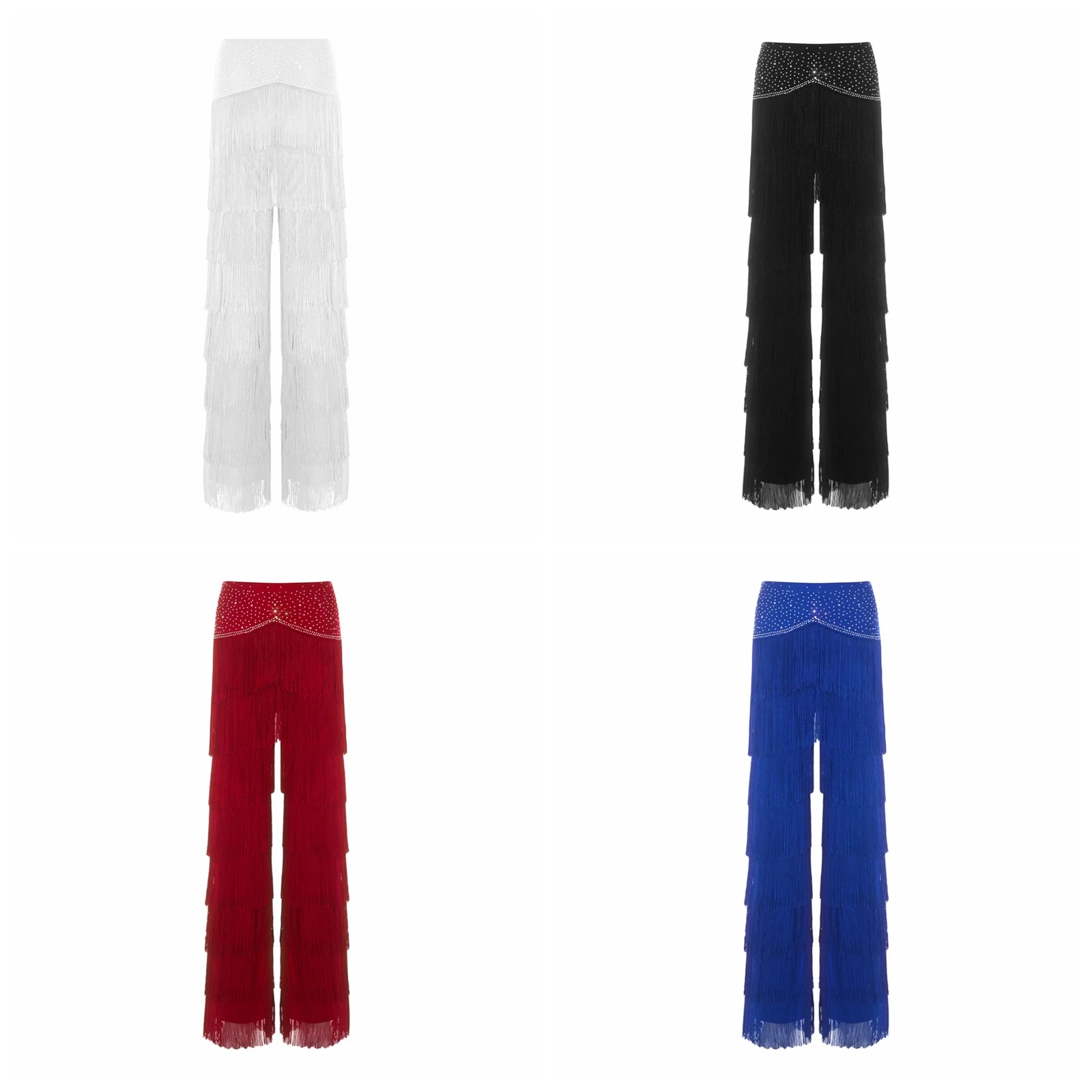 Women Latin Tango Dance Fringed Pants Chacha Jazz Salda Dancewear Layered Tassel Trousers for Cha-cha Rumba Training Ballroom