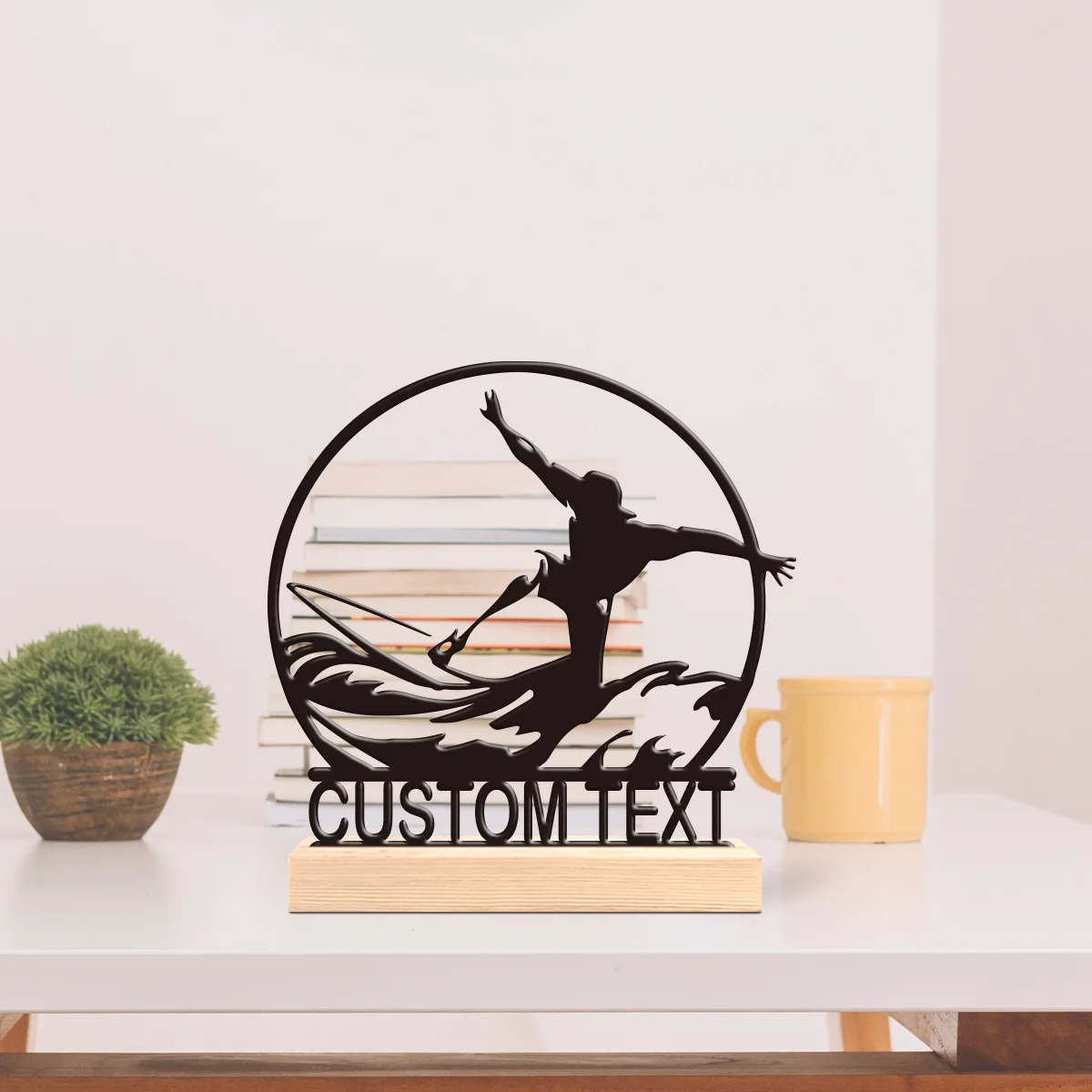 1pc Interesting Desktop Metal Statues Customizable Content Equipped with A Wooden Base Bar Decoration, Holiday Gifts
