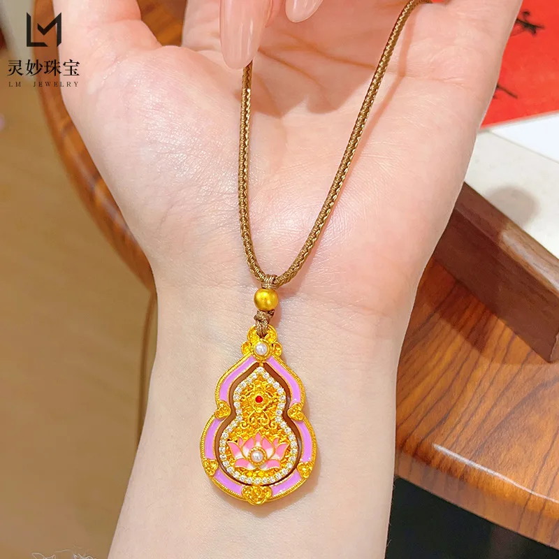 

9999 24K real gold luxury jewelry enamel colored dot drill hoist pendant necklace can be rotated to give to girlfriend