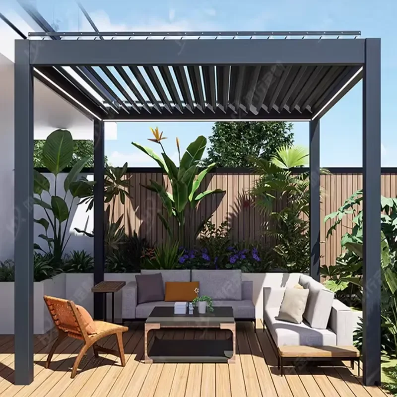 Outdoor Aluminum Pergola Gazebo Pavilion Garden Smart Louvered Roof Waterproof Patio Shade Structure Custom Size