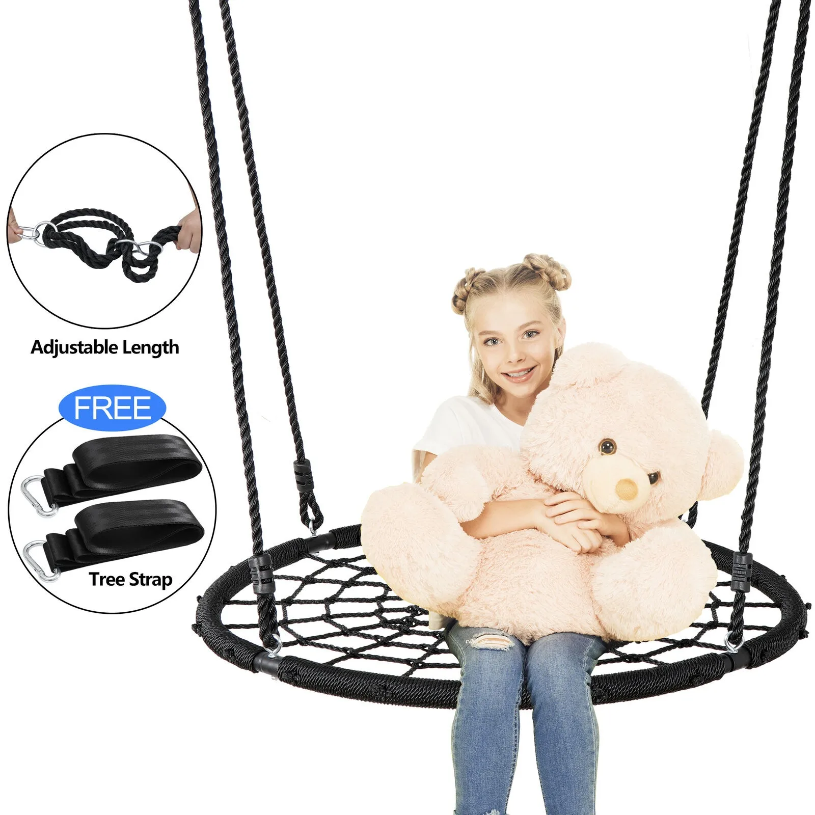 

Spider Web Saucer Swing 40 inch for Tree Kids with Steel Frame and Hanging Rope United States