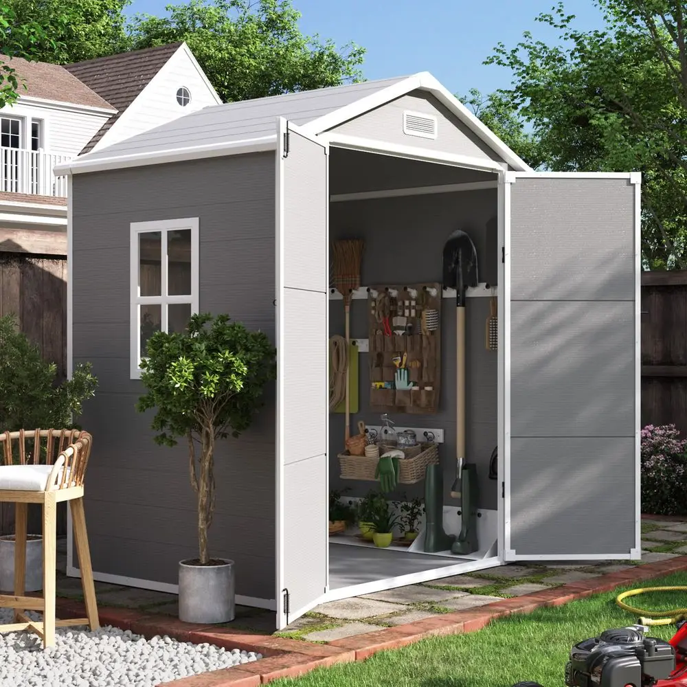 

7 x 4 Metal Lean to Garden Shed, Outdoor Storage Shed, Garden Tool House with Double Sliding Doors, 2 Air Vents for Backyard, P