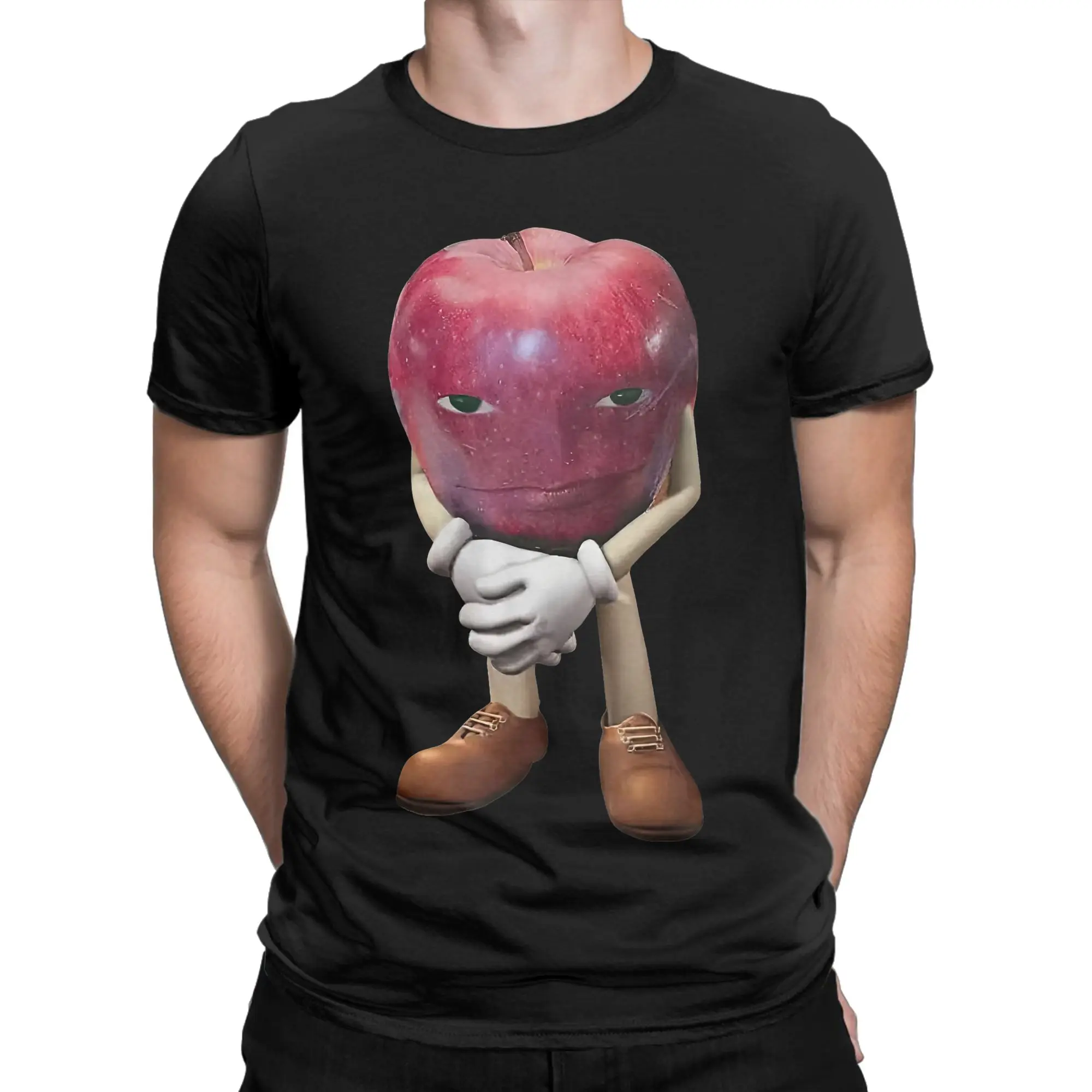 Me Asf Apple Funny Apple With Face Meme Wapple T-Shirt Men Round Collar 100% Cotton T Shirt  Short Sleeve Tee Shirt 6XL Clothing