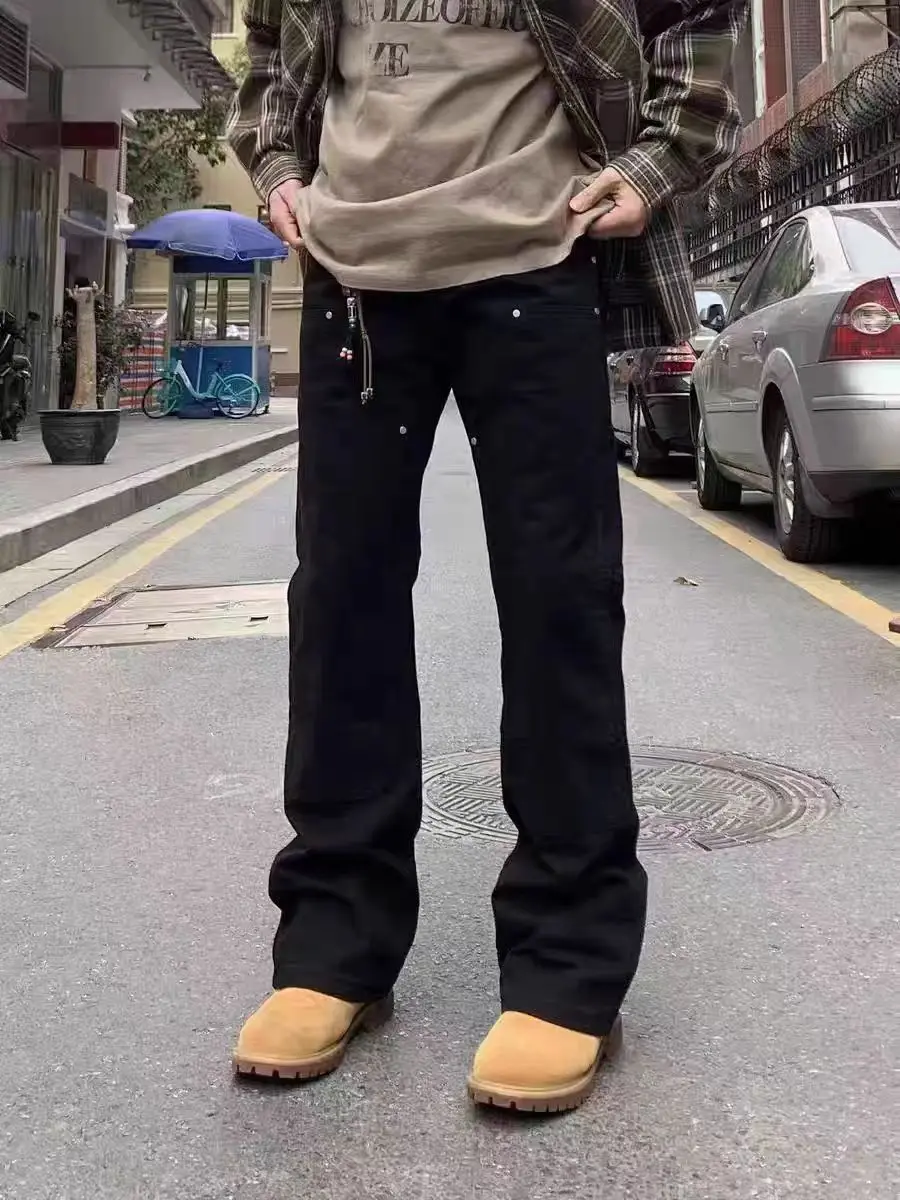

Retro Cleanfit Logging Jeans Men's Slim Straight Leg Casual Jeans Trendy Water Washed Straight Tube Pants Street Style