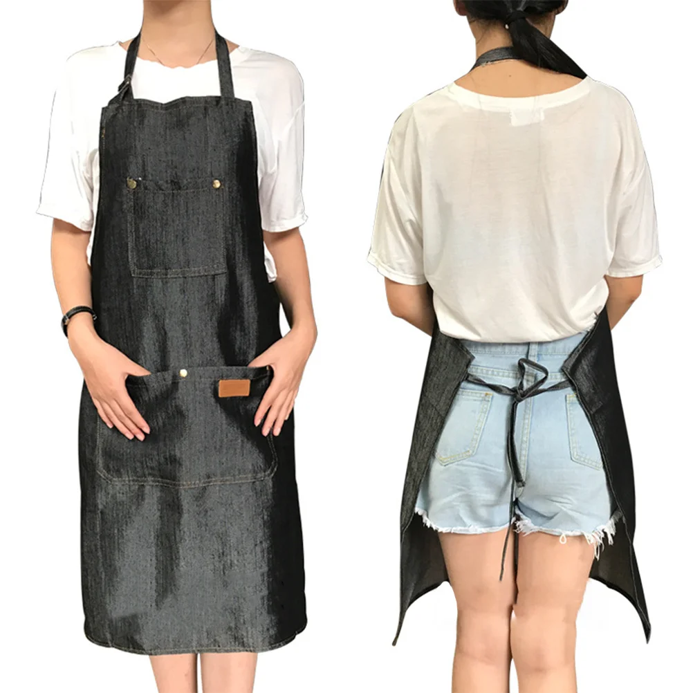Delantal de mezclilla con cintura ajustable, ropa de trabajo para cocina, jardín, salón, hornear, delantal de trabajo para fiesta de boda