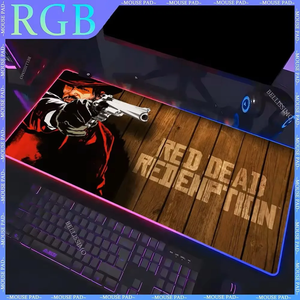 

Red Dead Redemption XXL Mouse mat RGB Gamer Desk Pad Gaming Computer Pad Accessories LED Keyboard Pad Luminous Desktop Mouse Pad