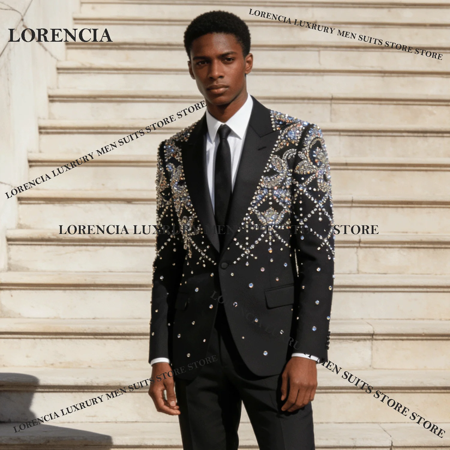 

Diamond Ornament Tuxedos Peaked Lapel 2 Pieces Sets Male Customized Men Suits Square Blazers Wedding Groom trajes para hombre