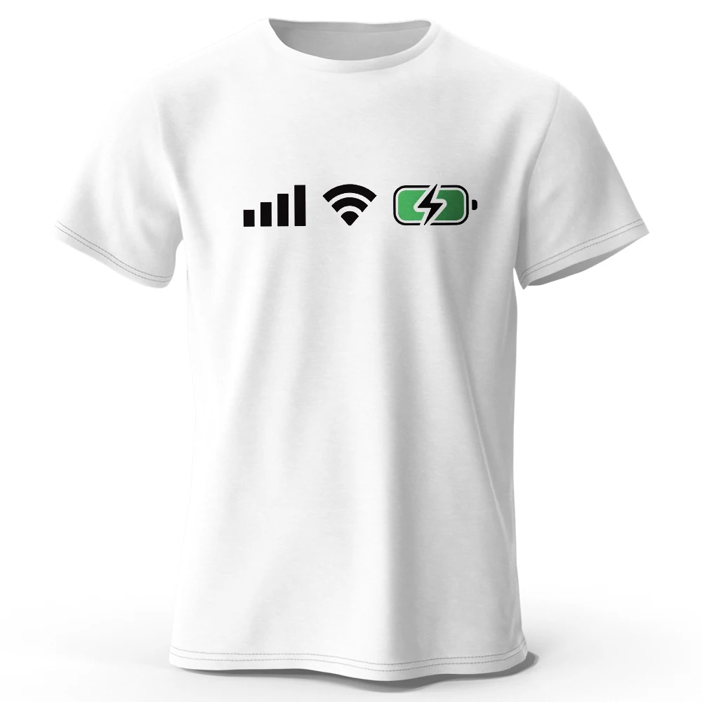 シグナル WiFi バッテリー プリント Tシャツ テック グラフィック Tシャツ メンズ レディース サマー トップス デジタル ストリートウェア