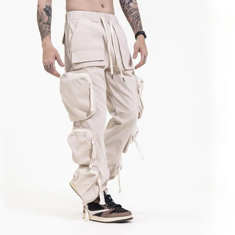 Hip Hop Street Casual Trousers Bottoms Fashion 3D Multiple Pockets Cargo Pants Joggers Drawstring Zipper Sweatpants XL