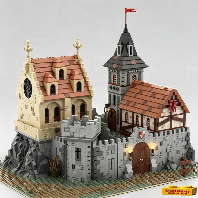 4747Parts MOC Medieval Castle Village Scene Model Custom Building Blocks DIY Architecture Puzzle Collector Display Holiday Gifts