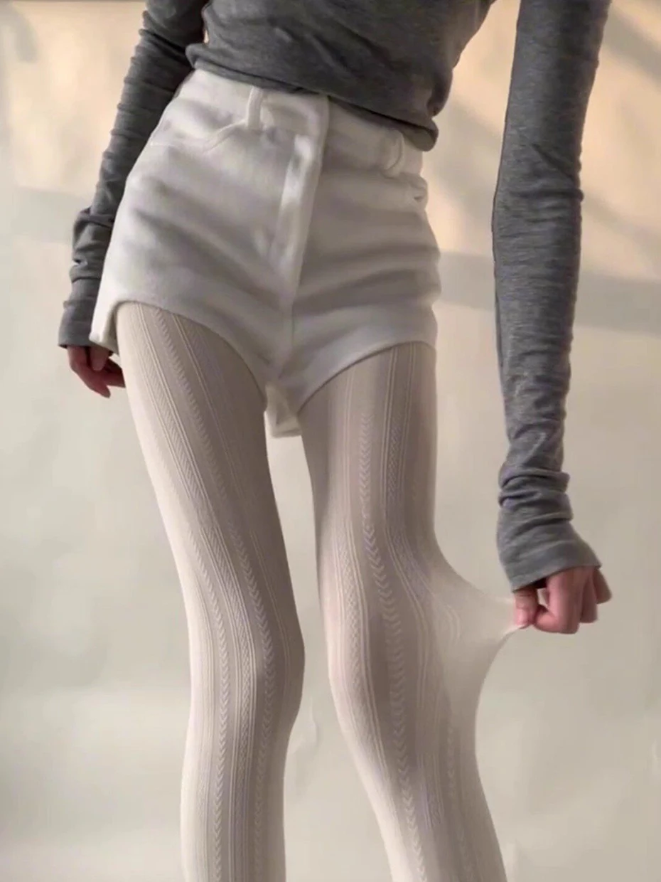 Miu Grey Leggings Women's High-Waist Long-Pants Micro-Pressure Base Layer Tights Autumn Winter Pure Desire See-Through White