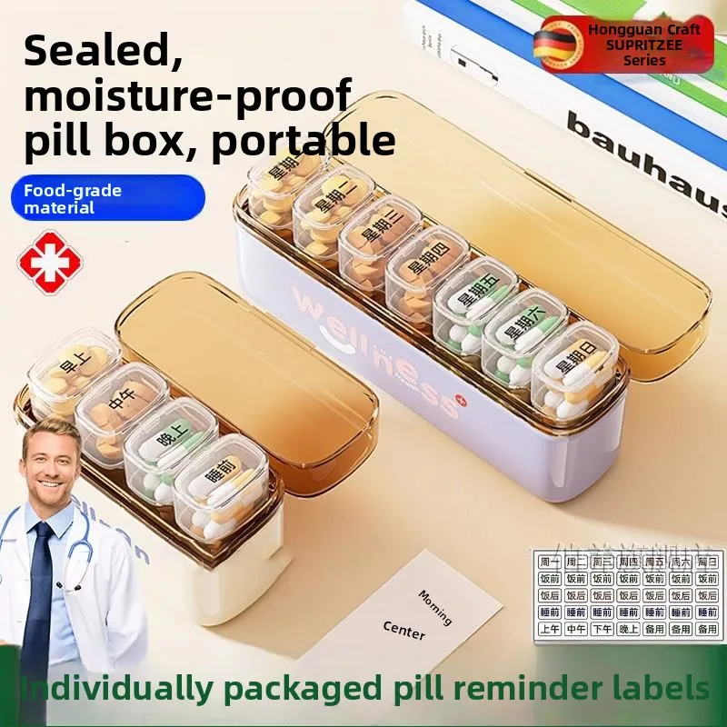 

Portable Medicine Box Small Portion Daily Three Meals Week Seven Days Storage Box Large Capacity Sealed Family Organizer