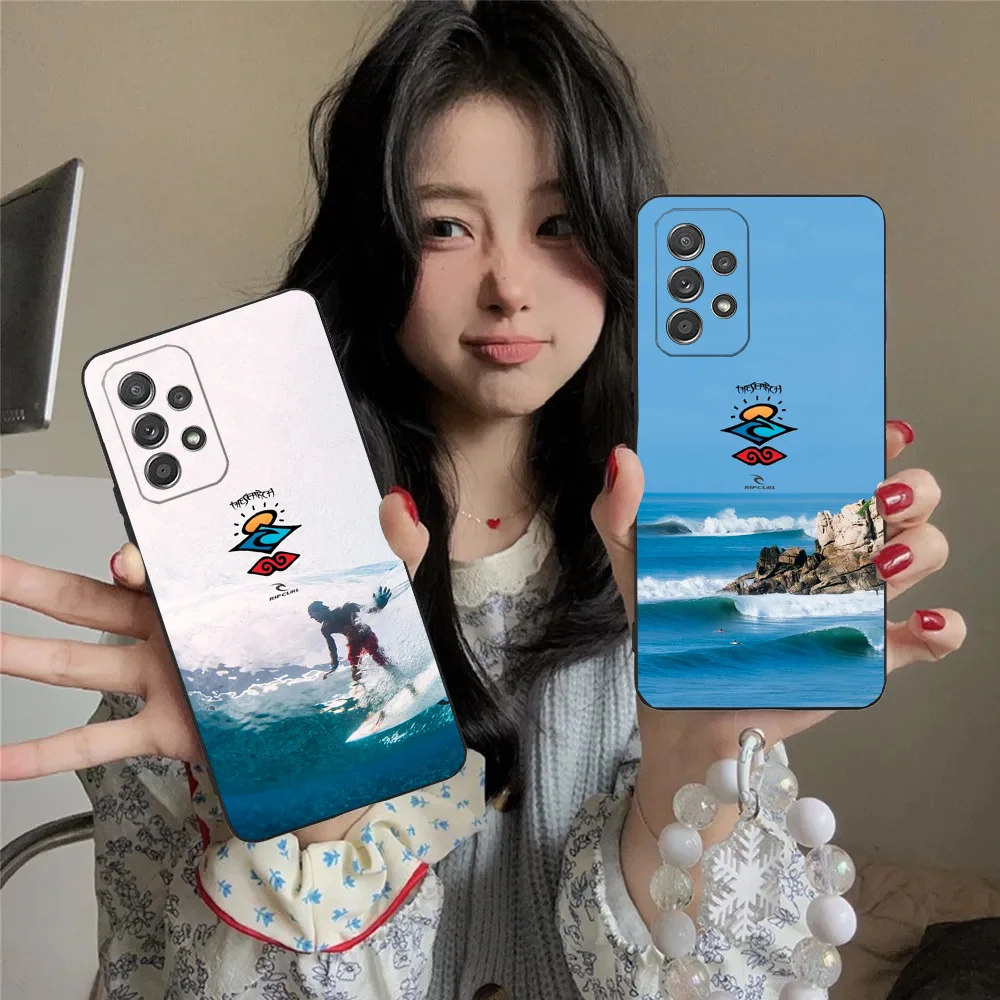 Blue Water Surf Beach Rips Curls Phone Case For Samsung S24,23,22,30,21,10,9,Ultra,Plus,Lite,FE,5G Black Soft Case