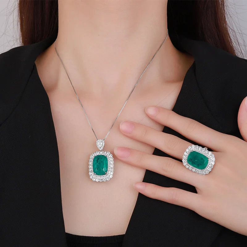 New Gold-Plated Emerald Rectangular Vintage Jewelry Set for Women 13*18