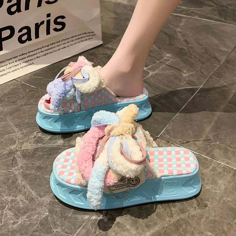 Летние женские плетеные тапочки 5,5 см, обувь на платформе, новый модный дизайн, сабо, сандалии ярких цветов, повседневная женская обувь на плоской подошве