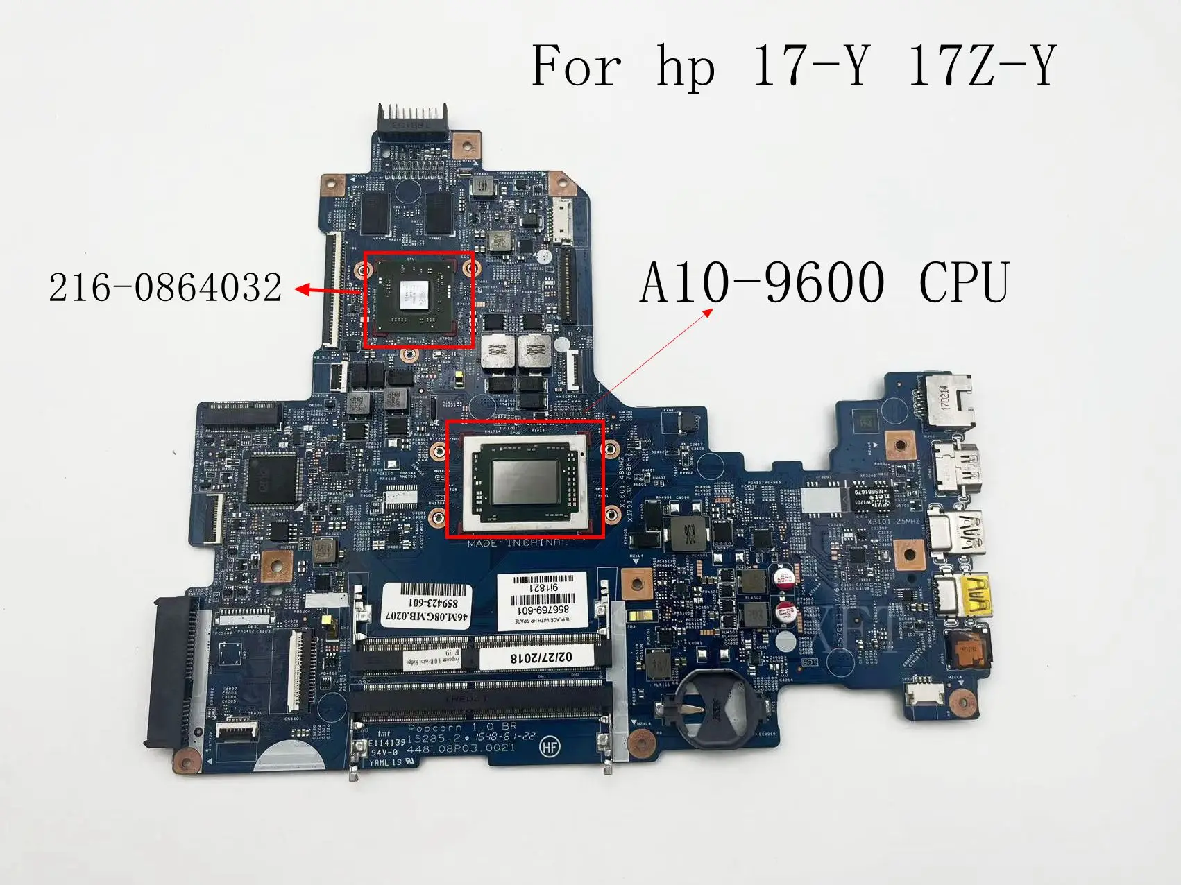 Untuk HP 17-Y 17Z-Y Notebook Motherboard DDR4 CPU A10-9600 15285-2 856769-601 100% tes berfungsi dengan baik