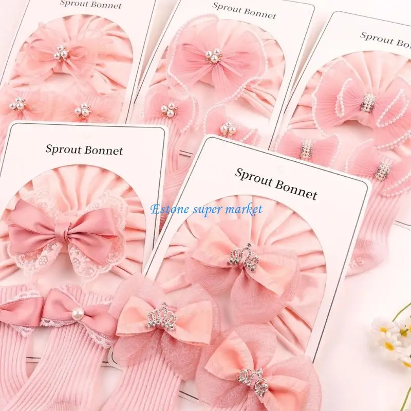 090B Cotton Blend Infant Hat & Socks Comfort Stretchy Fit Baby Bonnet & Socks Set for 0 6-Months Baby Perfect for Daily Wear