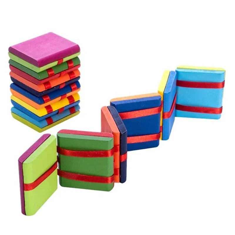 Flip Colorful Flap Wooden Ladder Blocks Fidget Toy Optical Illusion Jacob’s Ladder Finger Decompression Toy Xmas Gifts For Kids