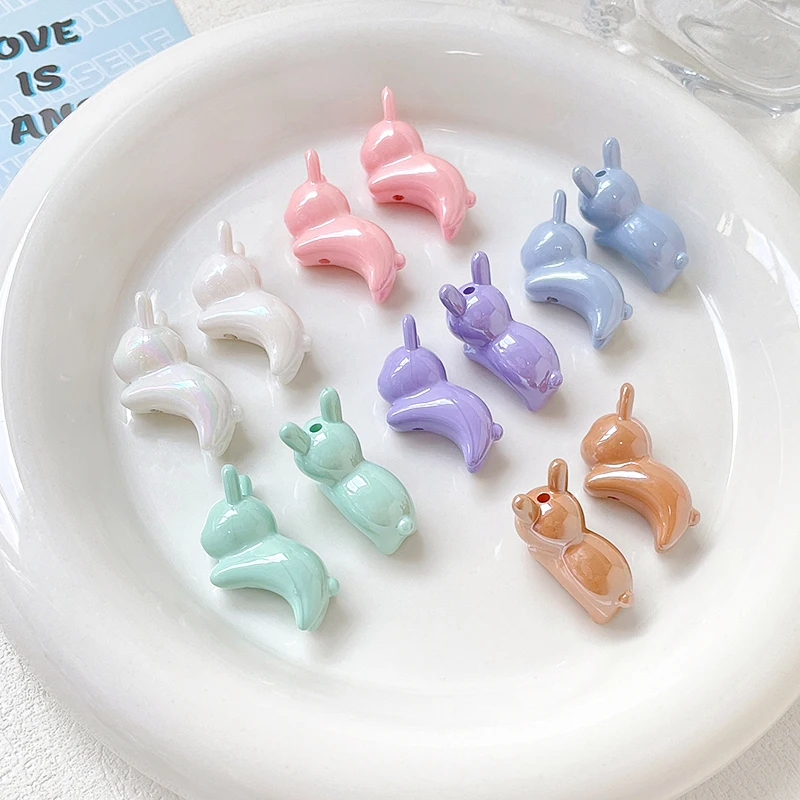 6pcs Cute Little Bunny Straight Beads Diy Handmade Bracelet Necklace Beaded Mobile Phone Chain Accessories