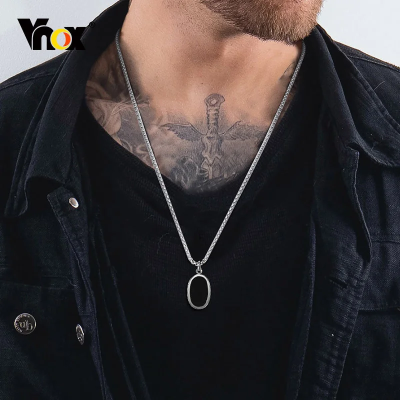 Vnox Necklaces for Men, Geometric Enamel Round Coin Oval Square Pendant with Box Chain, Casual Male Boy Cool Collar