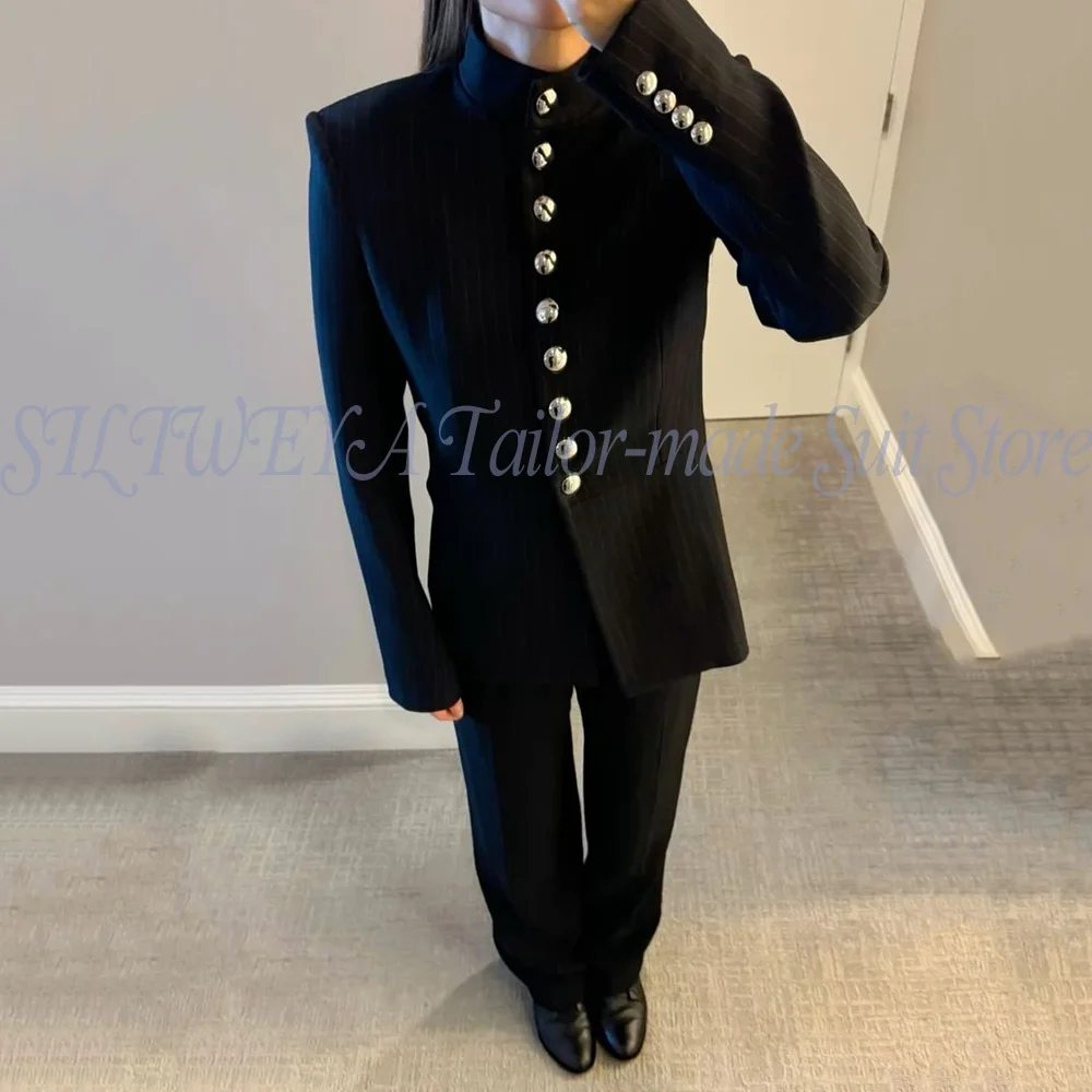 New Black Stripe Jacket+Solid Color Pants Blazer Set Office Commuting Elegant Business 2 Piece Formal Occasion Women's Suit