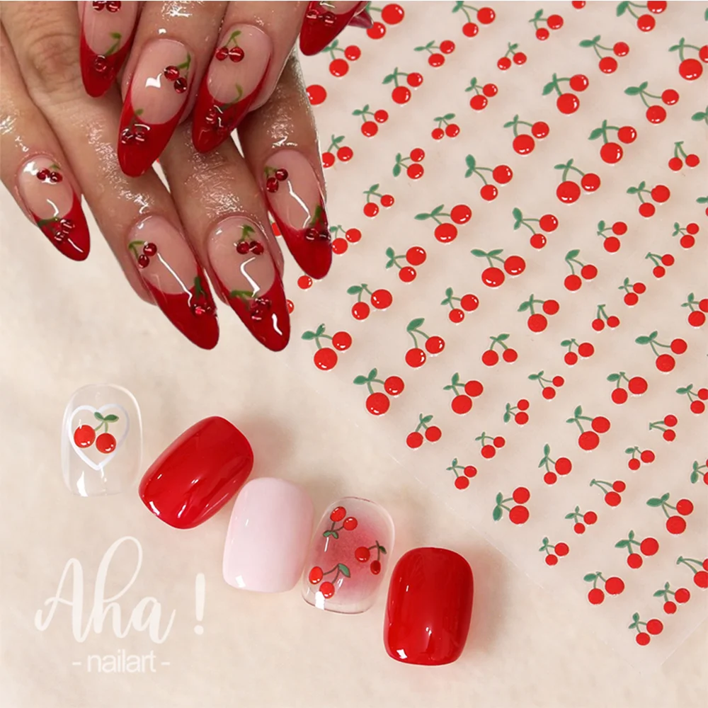 1Pcs 3D Cute Cherry/Lemon Nail Art Stickers Summer Cartoon Fruit Self-Adhesive Decals Korean Y2K Manicure Sliders Decorations &