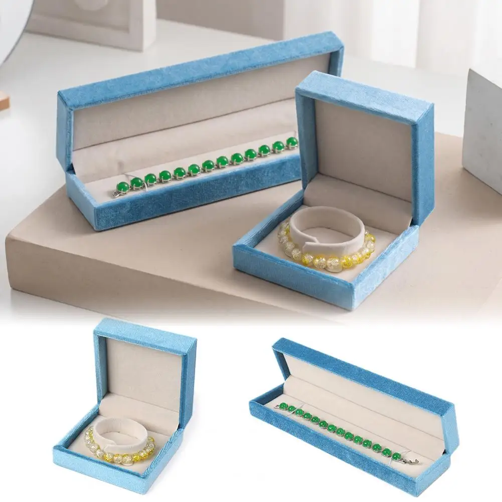 Sky Blue Velvet Jewelry Box Dense Nap Flannel Interior Hinged Flip Top Magnetic Snap Graceful Portable Bracelet Bangle Case